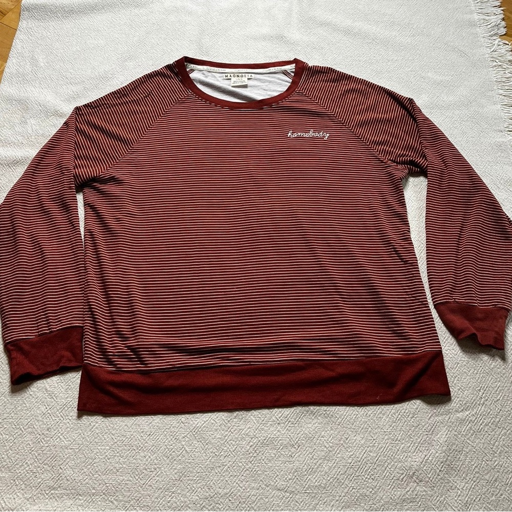 Magnolia Joana Gaines Homebody Rusty Brown Striped Sweatshirt L - Picture 3 of 5
